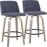 Toriano 26" Swivel Counter Stool in Light Grey Wood & Blue Fabric with Black Footrest (Set of 2)